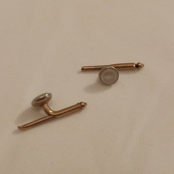 Pair of Vintage 14K Yellow Gold Shirt Studs with Mother of Pearl - Picture 2 of 9